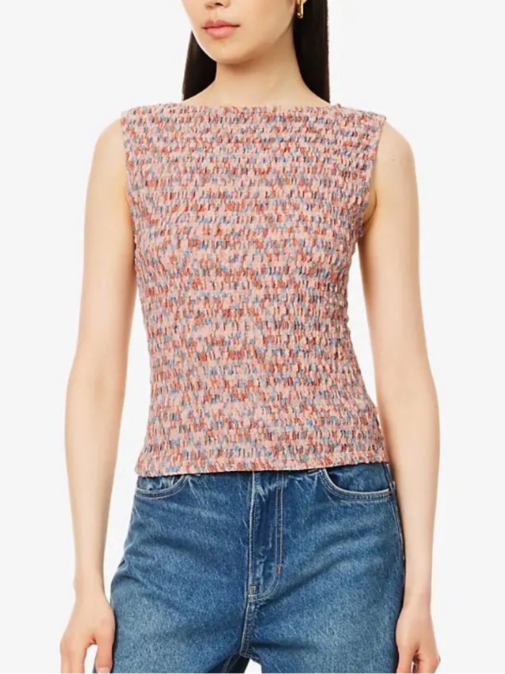 Reformation Shirred Knitted Top in Cotton Candy Multicolor